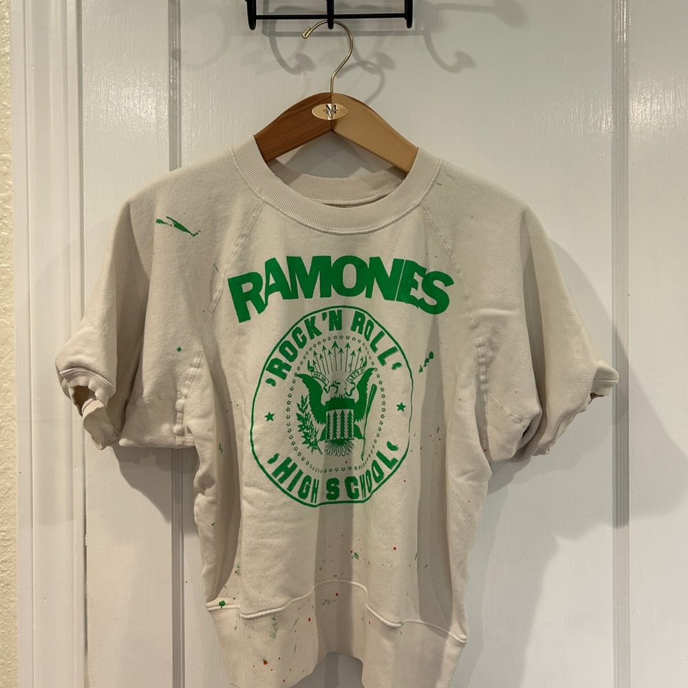 MadeWorn Ramones Rock 'N' Roll High School Cream Sweatshirt with Green Graphic